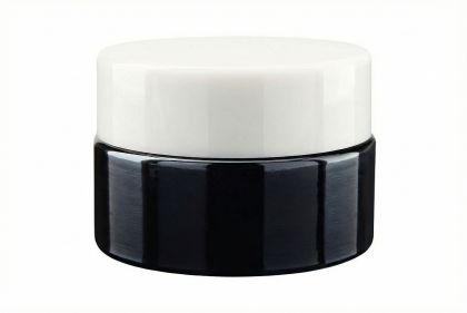 15 ml Skleněný kelímek NELI černé sklo, bílé víčko + PP mezivíčko