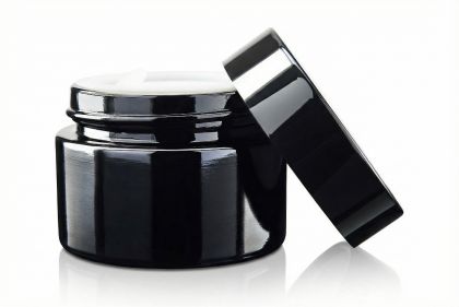 30 ml Skleněný kelímek NELI černé sklo, černé víčko + PP mezivíčko