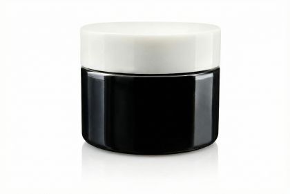 50 ml Skleněný kelímek NELI černé sklo, bílé víčko + PP mezivíčko