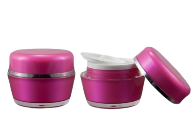 Akrylový kelímek 50ml růžový se stříbrným proužkem