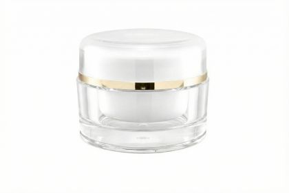 15 ml akrylový kelímek bílý se zlatým proužkem, bílé víčko + PP mezivíčko