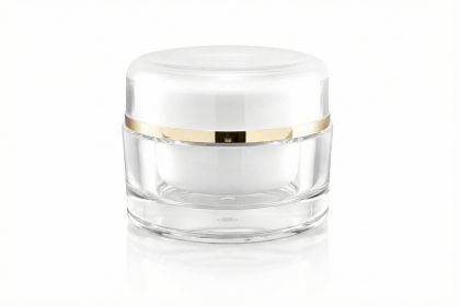 30 ml akrylový kelímek bílý se zlatým proužkem, bílé víčko + PP mezivíčko