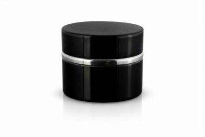 15 ml Hliníkový kelímek dvoustěnný černý se stříbrným proužkem, víčko + PP mezivíčko