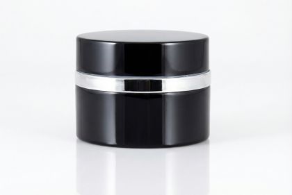 30 ml Hliníkový kelímek dvoustěnný černý se stříbrným proužkem, víčko + PP mezivíčko