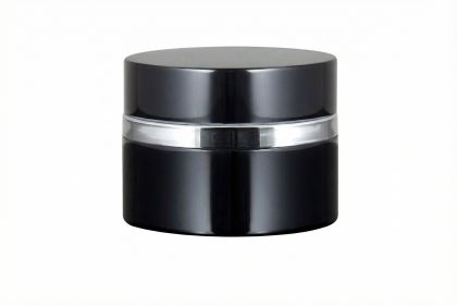 50 ml Hliníkový kelímek dvoustěnný černý se stříbrným proužkem, víčko + PP mezivíčko