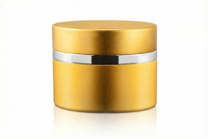 50 ml Hliníkový kelímek dvoustěnný zlatý se stříbrným proužkem, víčko + PP mezivíčko