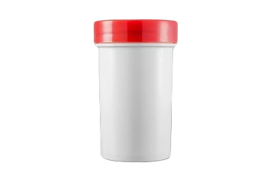 Plastový kelímek 50ml bílý s červeným víčkem