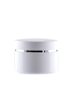 Plastový kelímek bílý 50ml se stříbrným proužkem + mezivíčko