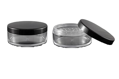 Plastový kelímek na pudr čirý s černým víčkem - 30ml