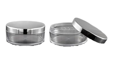 Plastový kelímek na pudr čirý se stříbrným víčkem - 30ml