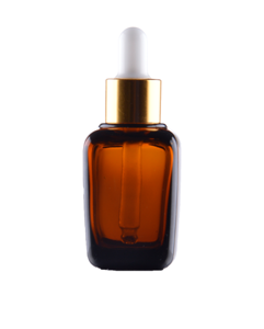 Skleněná lahvička RON hnědá  30ml + pipeta BÍLÁ zlatý proužek