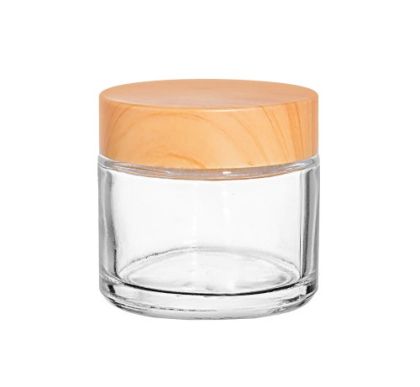 Skleněný kelímek BONI čirý s plastovým víčkem imitace bambus 60ml