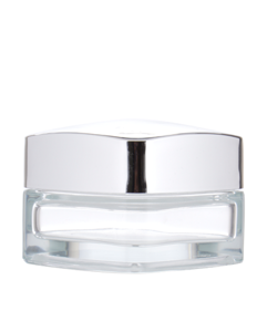 Skleněný kelímek hranatý 50ml se stříbrným víčkem