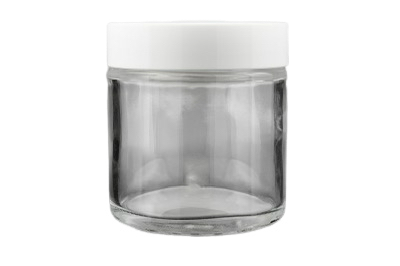 Skleněný kelímek S0208 čiré sklo 100ml,  bílé víčko