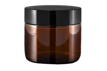 Skleněný kelímek S0208 hnědé sklo 50ml černé víčko + PP mezivíčko