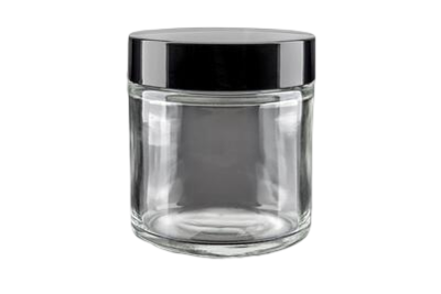 Skleněný kelímek S0208 transparentní sklo 100ml,  černé víčko