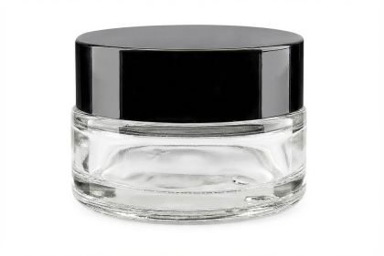 15 ml Skleněný kelímek S0288 transparentní sklo, černé víčko + PP mezivíčko