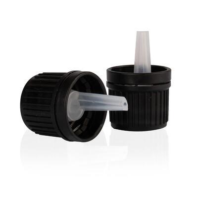 ŠROUBOVACÍ uzávěr černý vroubkovaný s kapací vložkou bílou 18/410